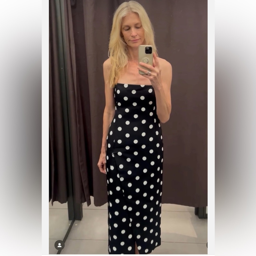 Zara Black and White Polka Dot Midi Dress NWOT